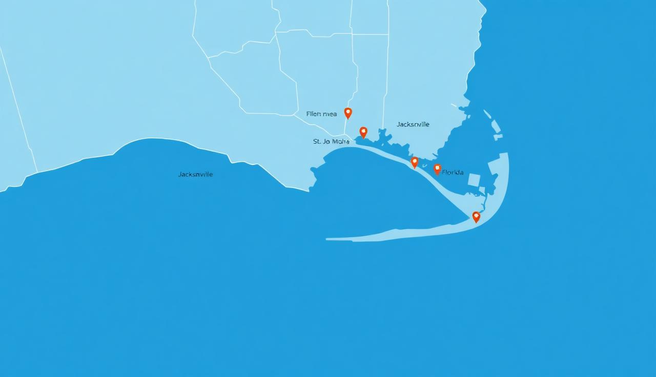 Map of AllStar Service Contractors appliance repair service area across Jacksonville and Northeast Florida